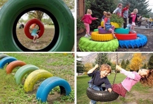 стари гуми в детската площадка