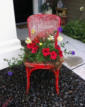 eredeti virágágyásba egy széken